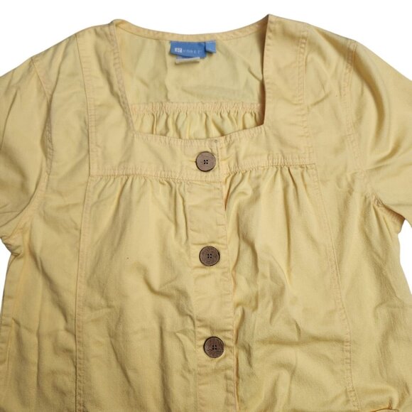 Vintage Koret Women’s Yellow Denim Dress With Pockets 100% Cotton Button Up Sz L - Picture 7 of 11